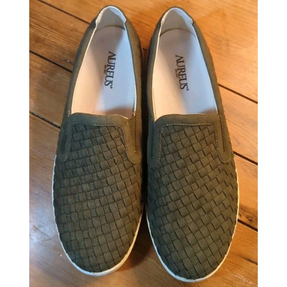 Aureus Henson Shoes 13 Men's Casual Olive Loafers Slip On Aum2028 Microfiber New
